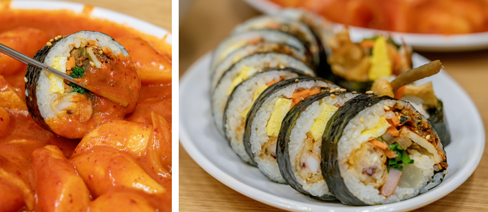 1번째: 떡볶이, 2번째: 오징어튀김김밥