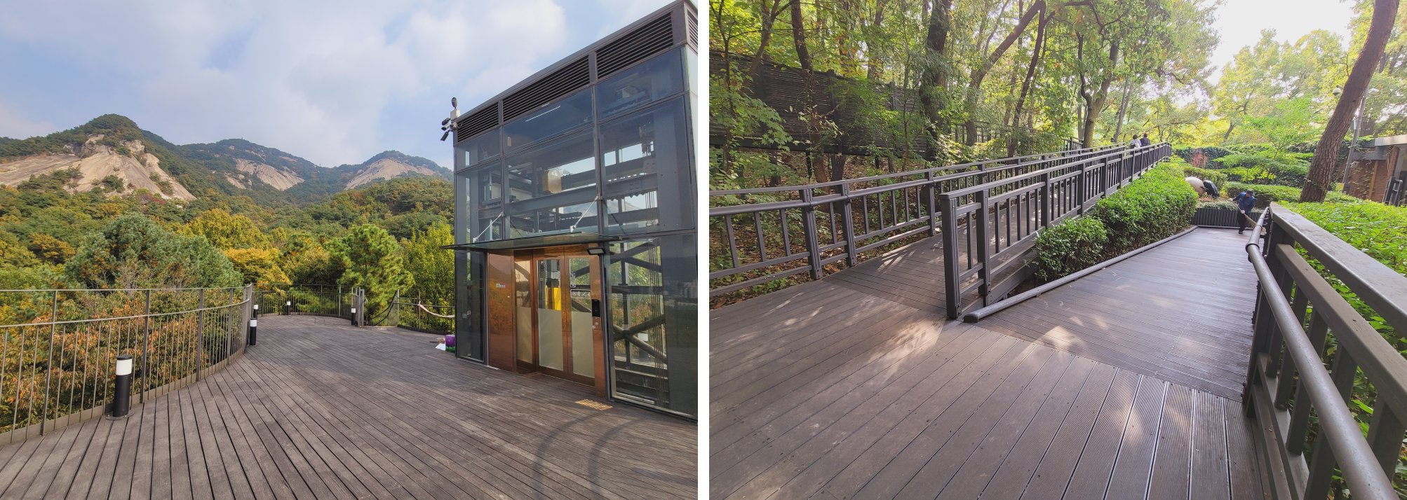 First Photo: Buramsan Healing Town Elevator, Second Photo: Buramsan Healing Town Accessible Way